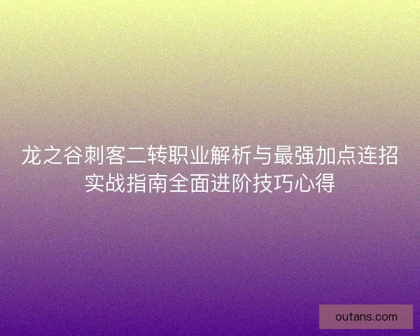 龙之谷刺客二转职业解析与最强加点连招实战指南全面进阶技巧心得
